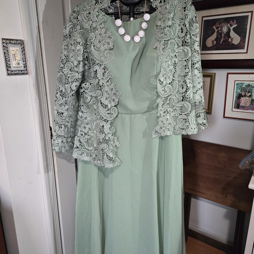 Sage Green Lace Overlay Maxi Dress for Women